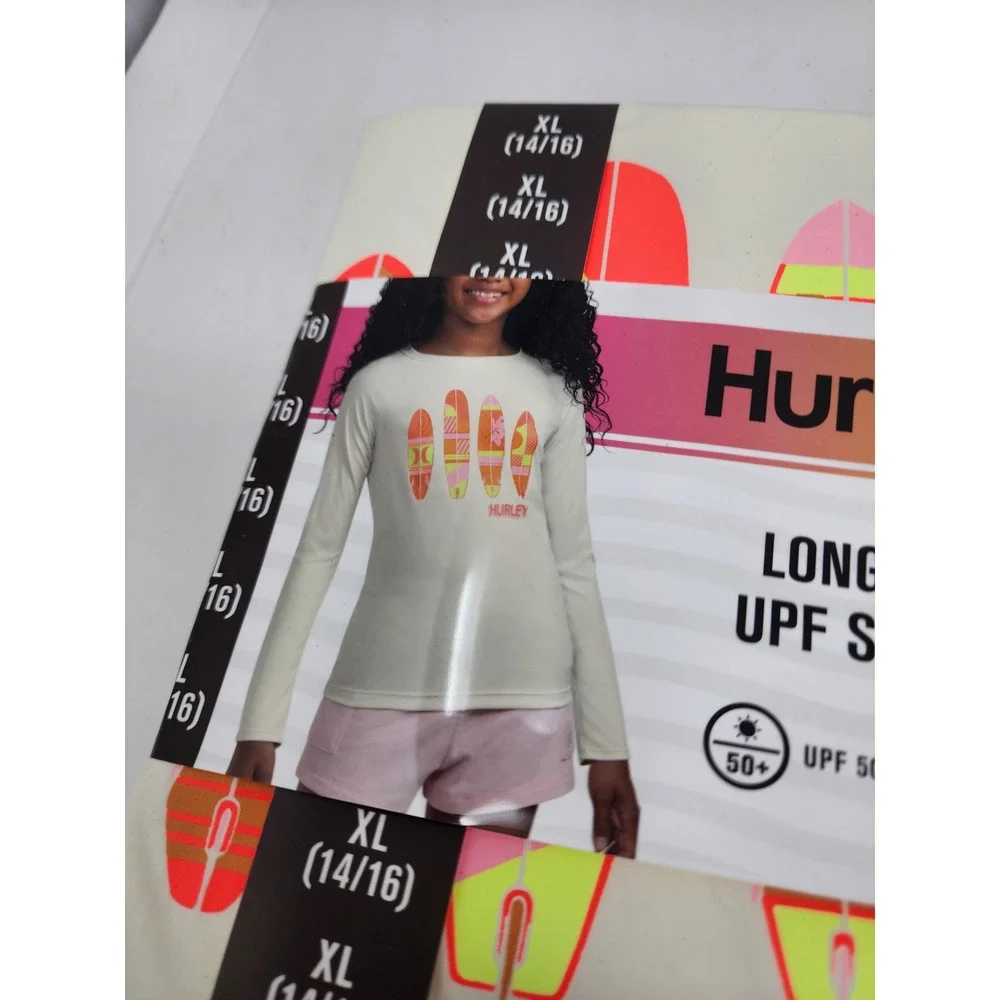 Hurley Girls Long Sleeve Rash Guard Swim Top Polyester Blend Athletic Size XL